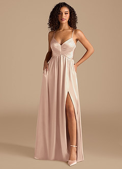 Azazie Alia Bridesmaid Dresses English Rose A-Line Pleated Metallic Satin Dress image1