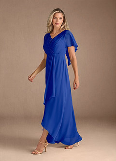 Azazie Eliza Mother of the Bride Dresses Royal Blue A-Line V-Neck Pleated Chiffon Dress image4