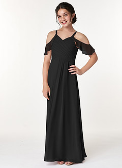 Azazie Dakota Junior Jurk van Chiffon met A-Lijn Off the Shoulder Zwart image5