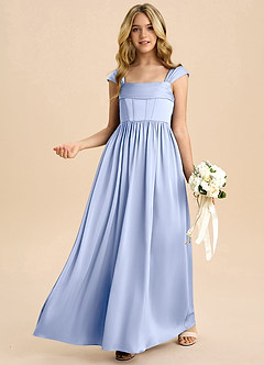 Azazie Hattie Junior Ice A-Line Pleated Stretch Satin Dress image4