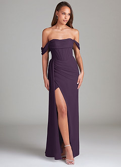 Azazie Amyra Bridesmaid Dresses Plum Sheath Off the Shoulder Chiffon Convertible Dress image4
