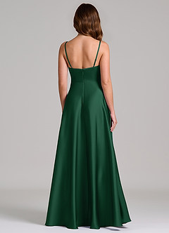 Azazie Amani Bridesmaid Dresses Dark Green A-Line Pleated Stretch Satin Dress image5