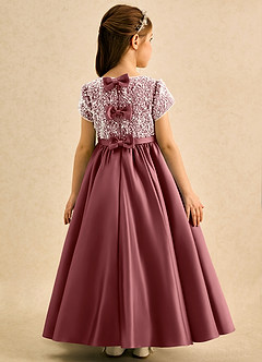 Azazie Cashew Flower Girl Dresses Amethyst Ball-Gown with Sleeves Matte Satin Dress image1
