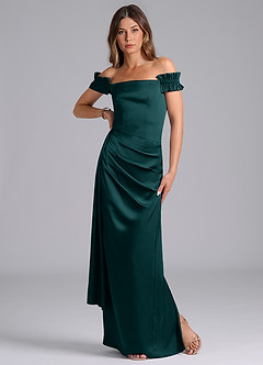 Azazie Kalysia Brautjungfernkleider Wandelbar Meerjungfrau-Linie Schulterfrei Stretch-Satin Kleid Kiefer image3
