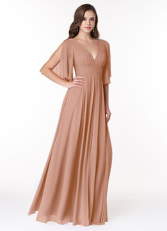 Azazie Temeka Bridesmaid Dresses Champagne Rose A-Line Ruched Chiffon Dress image4