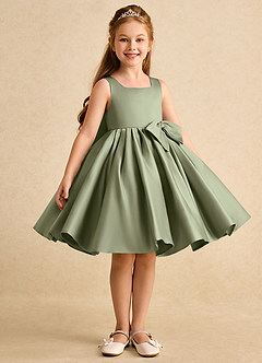 Azazie Jessie vestidos de niña de las flores Vestido de Pistacho de Satin Mate de Corte En A con Lazo image4