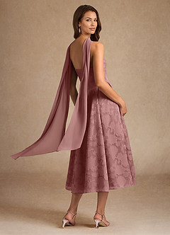 Azazie Lorain Abiti per la Madre della Sposa Abito A-Line in Burnout Floreale Plissettato Rosa Polverosa image6