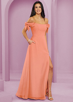 Barbie ♥ Azazie Jurken voor bruidsmeisjes Converteerbaar Jurk van Chiffon met A-Lijn Off the Shoulder Zonsondergang image4