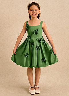 Azazie Lillian vestidos de niña de las flores Vestido Albahaca de Satin Mate de Vestido de princesa con Plisado image3