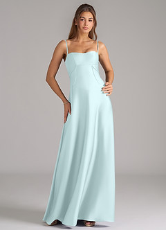 Azazie Valentine Bridesmaid Dresses Sea Glass A-Line Corset Stretch Satin Dress image1
