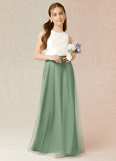 Azazie Albertine Junior Abito A-Line in Chiffon Pizzo Matcha image1