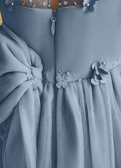 Azazie Snowball Girl Robe Demoiselle D'honneur Fillette Robe Princesse en Tulle Plissée Bleu Poussiéreux image5