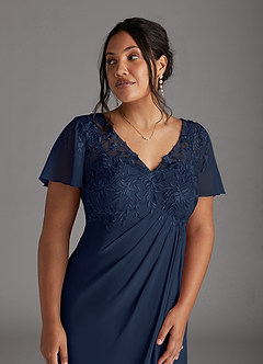 Azazie Holga Abiti per la Madre della Sposa Abito A-Line in Chiffon con Scollo a V in Pizzo Marino Scuro image11