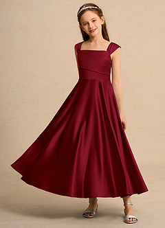 Azazie Bundle Girls Formal Flower Girl Dresses Burgundy A-Line Pleated Matte Satin Dress image6