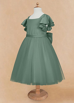 Azazie Kaeya Flower Girl Dresses Eucalyptus A-Line Bow Tulle Dress image7