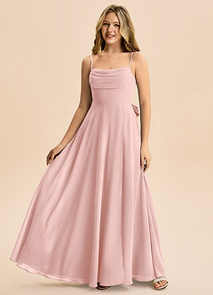 Azazie Bear Junior Powder Pink A-Line Pleated Chiffon Dress image4