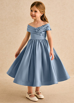 Azazie Deedee Flower Girl Klänningar Klä Balklänning i Matt satäng Av axeln image3