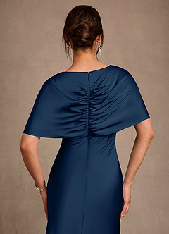 Azazie Dosia Klänningar till brudens mor Klä Tubklänning i Stretch Satin Plisserad Mörk Marinblå image5