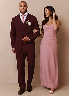 front Savile Burgundy Wool Blend 3-Piece Suit
