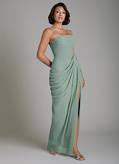Azazie Nyra Robes de demoiselle d'honneur Robe Fourreau en Mousseline de soie Corset Sauge D'argent image7