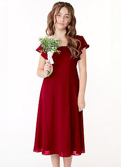 Azazie Bondi Junior A-Linie Gestreift Chiffon Kleid Burgunderrot image4