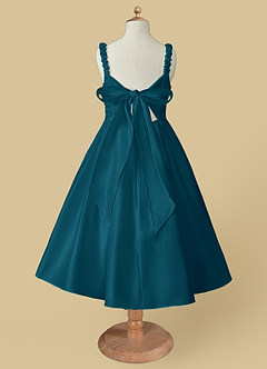 Azazie Cutie Pie Flower Girl Dresses Ink Blue A-Line Pleated Matte Satin Dress image5