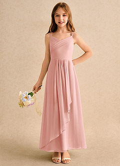 Azazie Zaida Girls Formal 플라워 걸 드레스 A라인 플리츠 쉬폰 발목 길이 드레스 image3