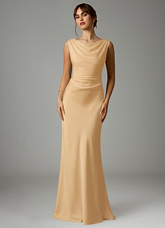 Azazie Kieryn Robes de demoiselle d'honneur Robe Sirène en Satin extensible Plissée Or image1