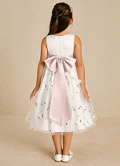Azazie Pollie Flower Girl Dresses Ivory Blushing Pink A-Line Bow Tulle Dress image5