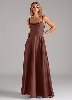 Azazie Elle Bridesmaid Dresses Espresso A-Line Pleated Stretch Satin Dress image5