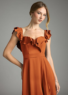 Azazie Lyra Vestidos de damas de honor Vestido de Canela de Satén Elástico de Corte en A Convertible con Vestidos sin tirantes image2