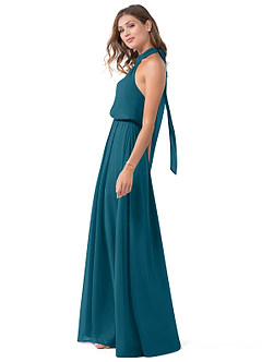 Azazie Landry Bridesmaid Dresses Ink Blue A-Line Pleated Mesh Dress image3