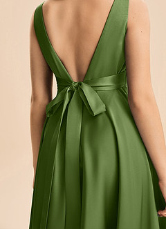 Azazie Gabby Junior Vestido de Enebro de Satén Elástico de Corte en A con Plisado image2