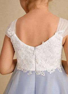 Azazie Momo Flower Girl Dresses Ivory Lavender A-Line Lace Dress image7