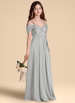 Azazie Kaitlynn Junior Vestido de Plata de Satén Elástico de Corte en A con Vestidos sin tirantes image5