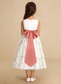 Azazie Pollie Flower Girl Dresses Ivory Salmon Pink A-Line Bow Tulle Dress image6