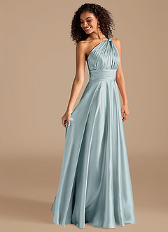 Azazie Charlize Bridesmaid Dresses Mist A-Line One Shoulder Metallic Satin Dress image6