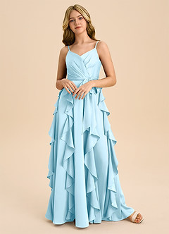 Azazie Peyton Junior Robe Trapèze en Satin extensible Plissée Bleu Ciel image5