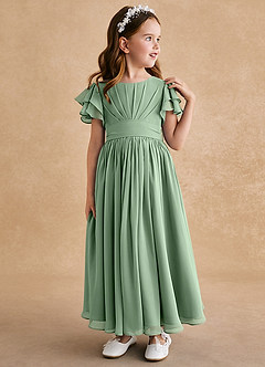 Azazie Ali Flower Girl Dresses Matcha A-Line Pleated Chiffon Dress image4