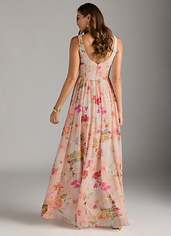 Azazie Keyla Bridesmaid Dresses Abstract Bouquet Floral A-Line V-Neck Pleated Chiffon Dress image2