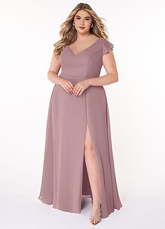 Azazie Claudine Bridesmaid Dresses A-Line Flutter Sleeve Chiffon Floor-Length Dress image8