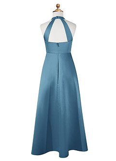 Azazie Laurel Junior Steel Blue A-Line Matte Satin Dress image7