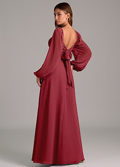 Azazie Annistyn Bridesmaid Dresses Pomegranate A-Line Long Sleeve Chiffon Dress image2