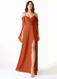 Azazie Cienna Vestidos de damas de honor Vestido de Naranja Quemada de Gasa de Corte en A con Vestidos sin tirantes image1