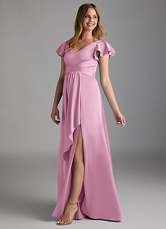 Azazie Omari Bridesmaid Dresses Candy Pink A-Line Stretch Satin Dress image5