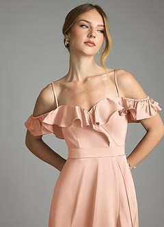 Azazie Lyra Bridesmaid Dresses Rose Gold A-Line Off the Shoulder Stretch Satin Convertible Dress image11