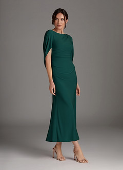 Azazie Bellona Mother of the Bride Dresses Pine Sheath Boatneck Luxe Knit Dress image3