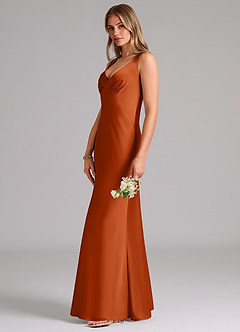 Azazie Kamila Bridesmaid Dresses Burnt Orange A-Line Pleated Stretch Satin Dress image6