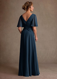 Azazie Milliat Mother of the Bride Dresses Dark Navy A-Line Lace Chiffon Dress image3