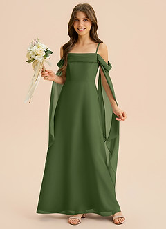 Azazie Moana Junior Linia A Pofałdowany Szyfon Długość podłogi Młodsza druhna Sukienka image4